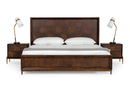 Modrest Shane Queen Modern Acacia and Brass Bed
