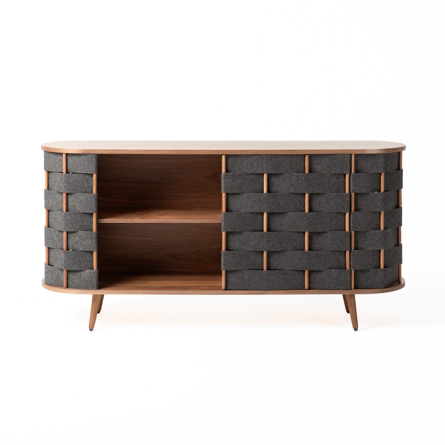 Modrest Sheridan Mid-Century Modern Grey Fabric Walnut Buffet