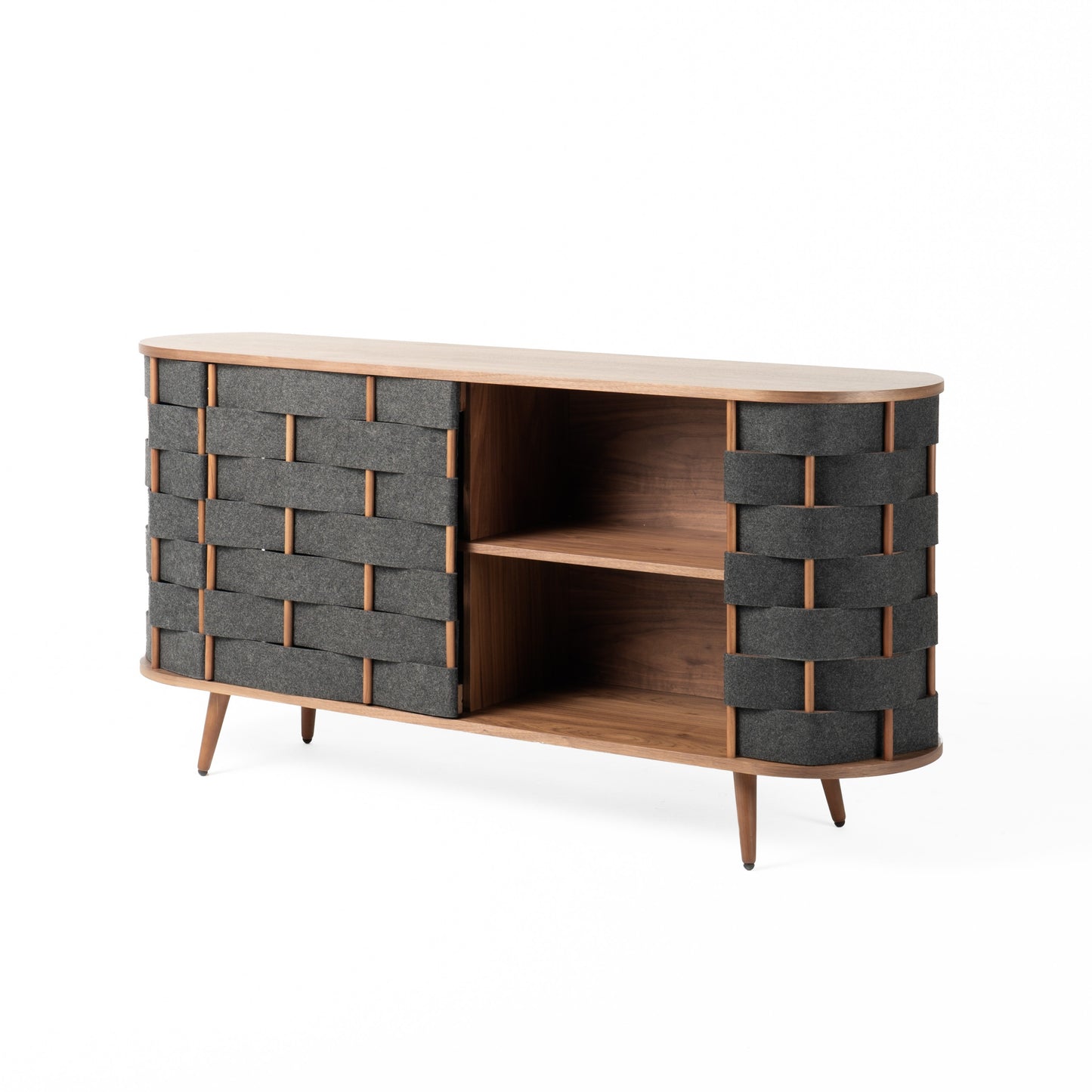 Modrest Sheridan Mid-Century Modern Grey Fabric Walnut Buffet