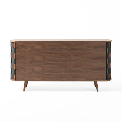 Modrest Sheridan Mid-Century Modern Grey Fabric Walnut Buffet