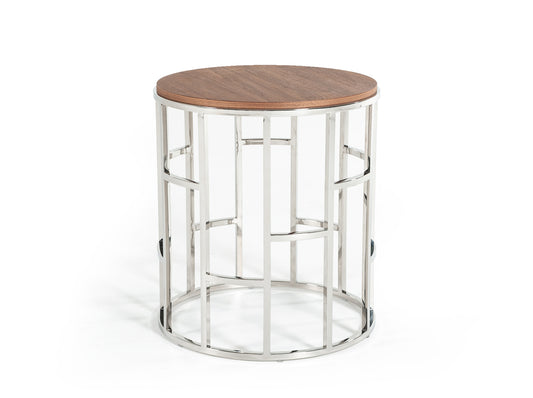 Modrest Silvia Modern Walnut and Stainless Steel End Table