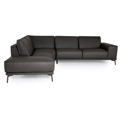 Lamod Italia Soho Italian Left Facing Grey Nirvana Fume Leather Sectional Sofa