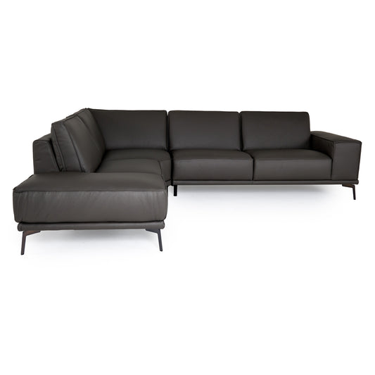 Lamod Italia Soho Italian Left Facing Grey Nirvana Fume Leather Sectional Sofa