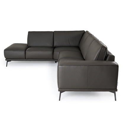 Lamod Italia Soho Italian Left Facing Grey Nirvana Fume Leather Sectional Sofa