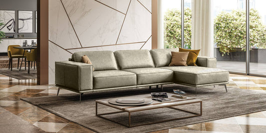 Lamod Italia Soho Italian Right Facing Grey Maya Cloud Leather Sectional Sofa