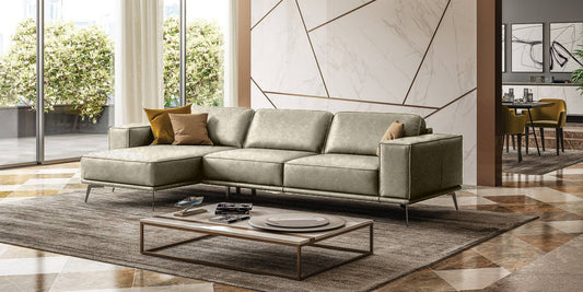Lamod Italia Soho Italian Left Facing Grey Maya Cloud Leather Sectional Sofa