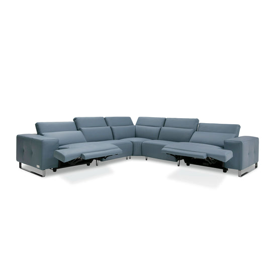 Lamod Italia Sorrento Italian Steel Blue Leather Sectional Sofa with 2 Recliners