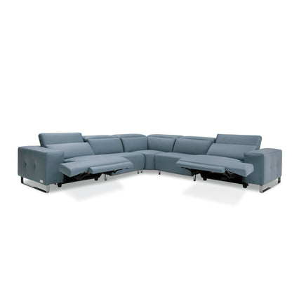 Lamod Italia Sorrento Italian Steel Blue Leather Sectional Sofa with 2 Recliners