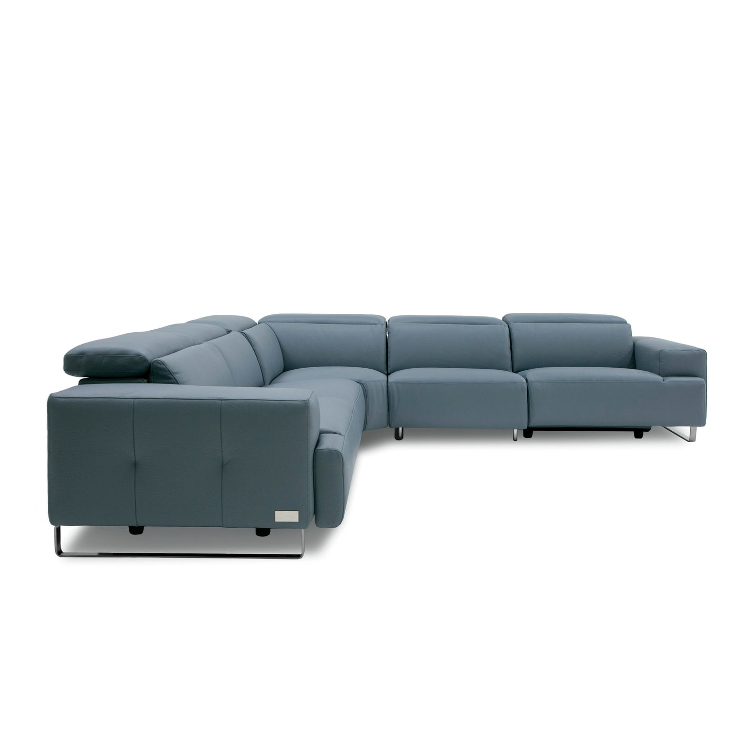 Lamod Italia Sorrento Italian Steel Blue Leather Sectional Sofa with 2 Recliners