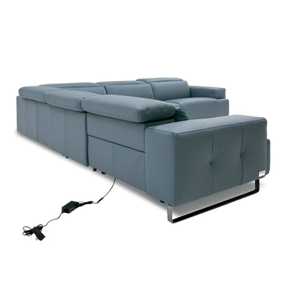 Lamod Italia Sorrento Italian Steel Blue Leather Sectional Sofa with 2 Recliners