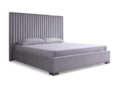 Modrest Splendor Silver Grey Velvet Upholstered King Platform Bed