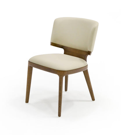Modrest Stanley Contemporary Beige Leatherette and Walnut Set of 2 Dining Chair