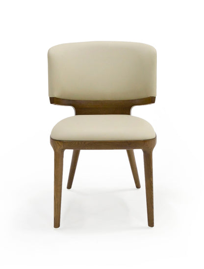 Modrest Stanley Contemporary Beige Leatherette and Walnut Set of 2 Dining Chair
