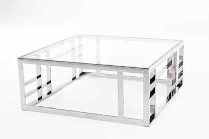 Modrest Stephen Modern Glass and Stainless Steel Square Coffee Table