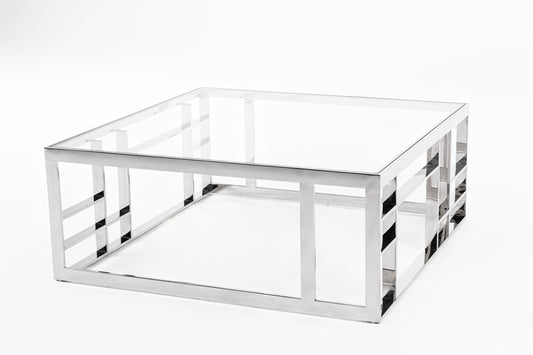 Modrest Stephen Modern Glass and Stainless Steel Square Coffee Table