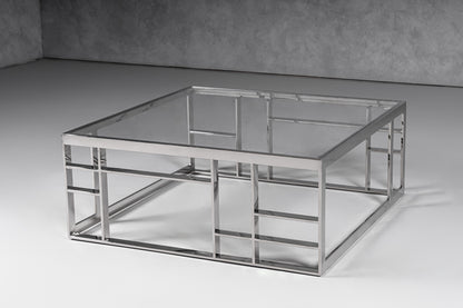 Modrest Stephen Modern Glass and Stainless Steel Square Coffee Table