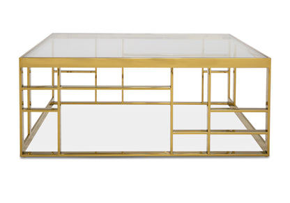 Modrest Stephen Modern Glass and Gold Stainless Steel Square Coffee Table
