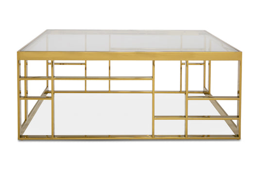 Modrest Stephen Modern Glass and Gold Stainless Steel Square Coffee Table