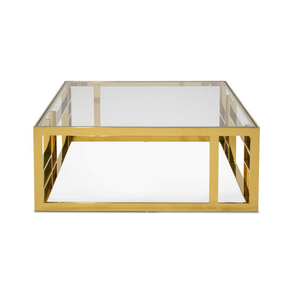 Modrest Stephen Modern Glass and Gold Stainless Steel Square Coffee Table
