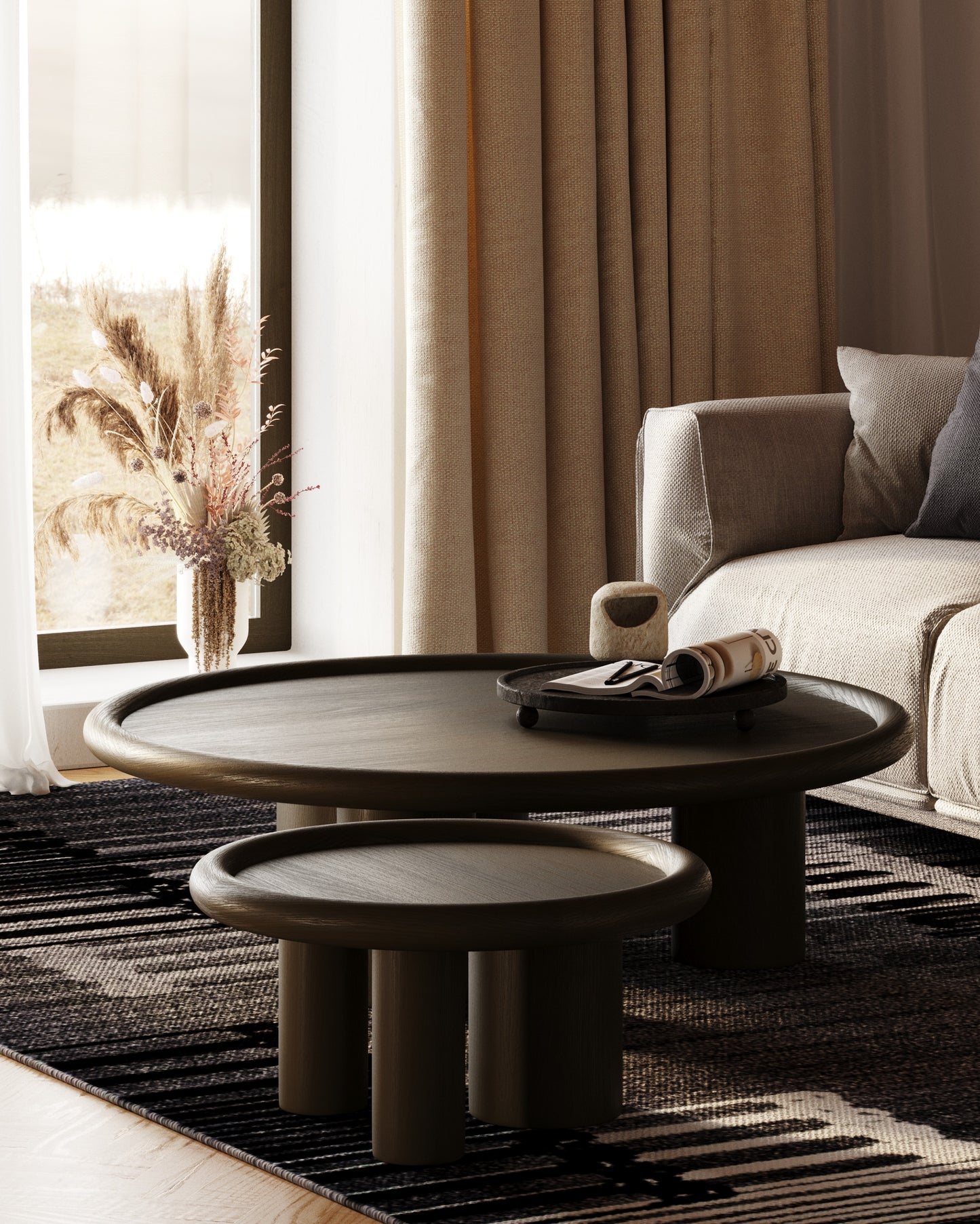 Modrest Strauss Contemporary Brown Ash Round End Table