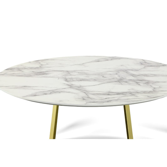 Modrest Swain Modern Faux Marble and Gold Round Dining Table