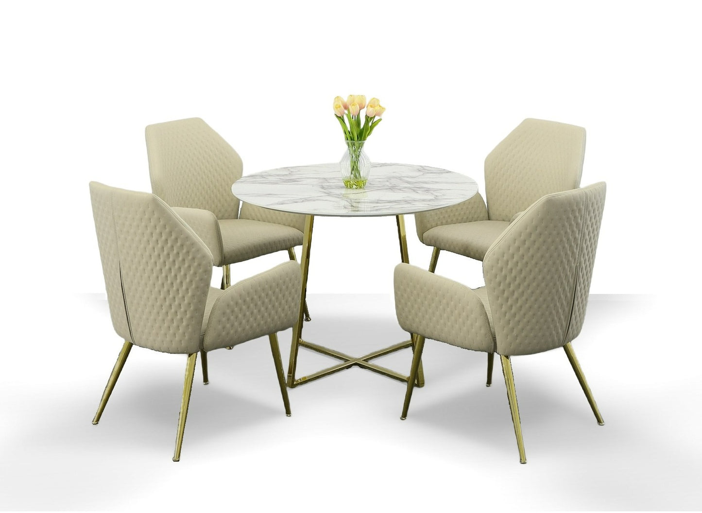 Modrest Swain Modern Faux Marble and Gold Round Dining Table