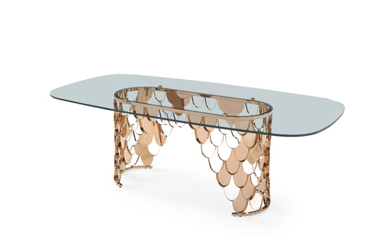 Modrest Javier Modern Glass and Rosegold Dining Table