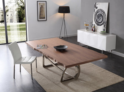 Modrest Addy Modern Walnut and Stainless Steel Dining Table