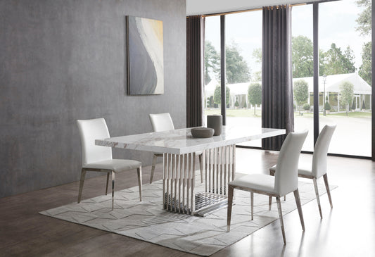 Modrest Kingsley Modern Marble and Stainless Steel Dining Table
