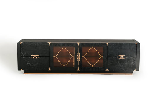 Talin Modern Black Crocodile and Rosegold TV Stand