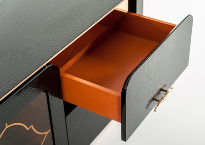 Talin Modern Black Crocodile and Rosegold TV Stand