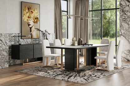 Modrest Tasha Modern Black Ash Brushed Gold Rectangular Dining Table
