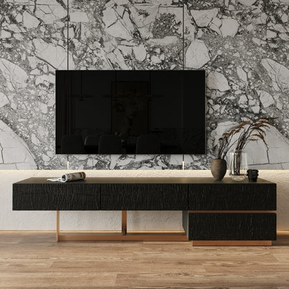 Modrest Tasha Modern Black Ash Brushed Gold TV Stand