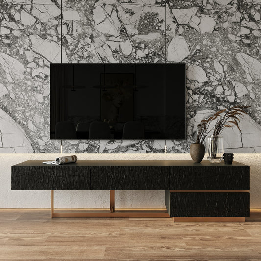 Modrest Tasha Modern Black Ash Brushed Gold TV Stand