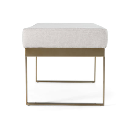 Modrest Tatum Modern Off-White Fabric Brass Dining Bench