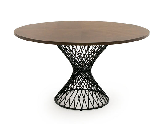 Modrest Theresa Modern Round Walnut and Black Table