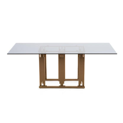 Modrest Token Modern Smoked Grey Glass and Rosegold Dining Table
