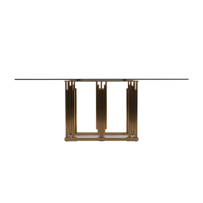 Modrest Token Modern Smoked Grey Glass and Rosegold Dining Table