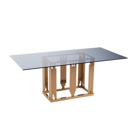 Modrest Token Modern Smoked Grey Glass and Rosegold Dining Table