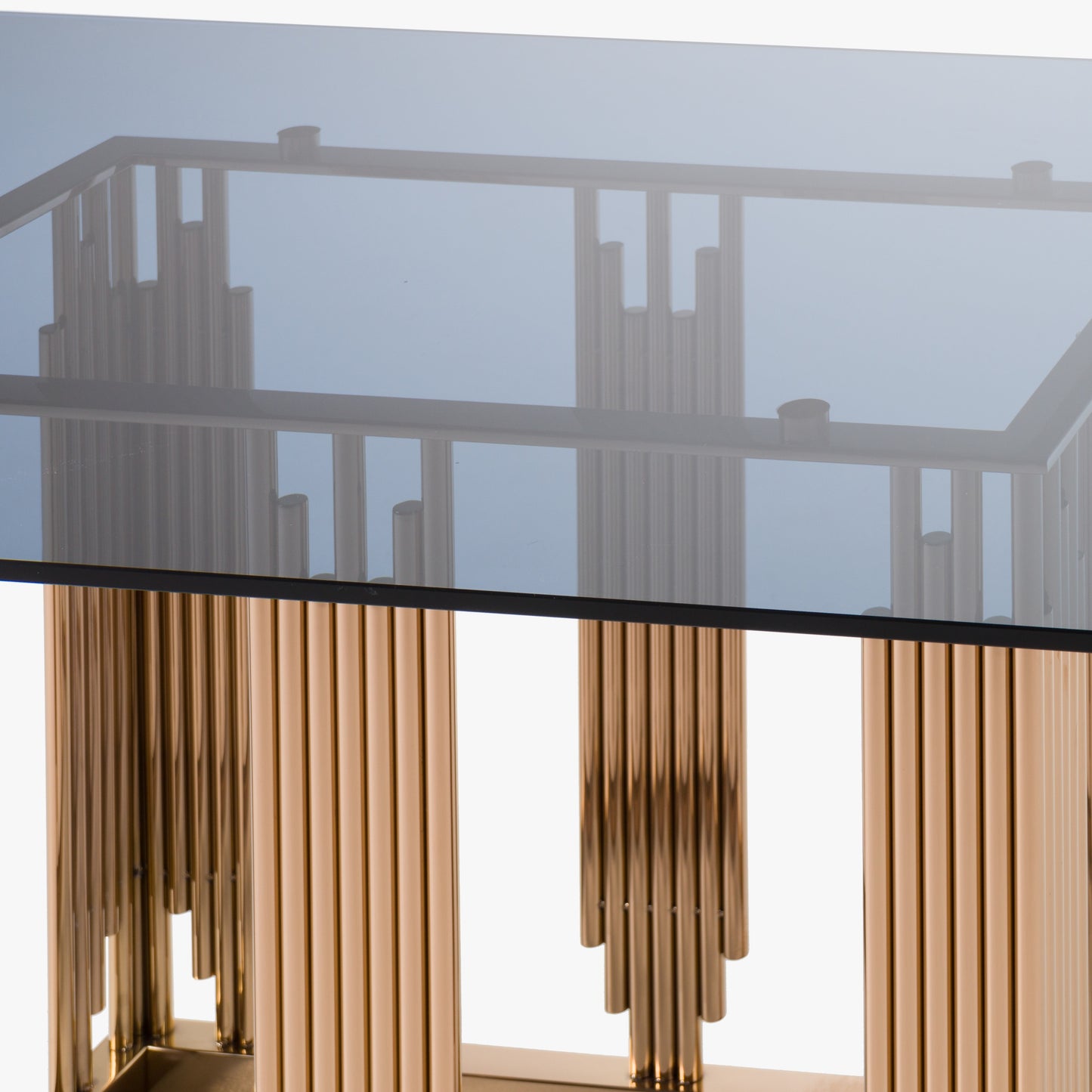 Modrest Token Modern Smoked Grey Glass and Rosegold Dining Table