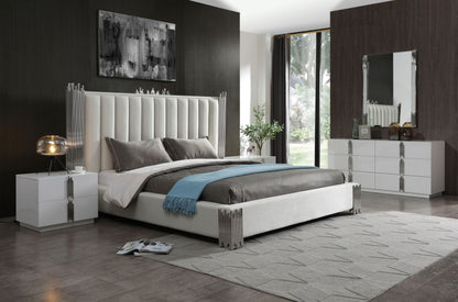 Modrest Token Queen Modern White and Stainless Steel Bed