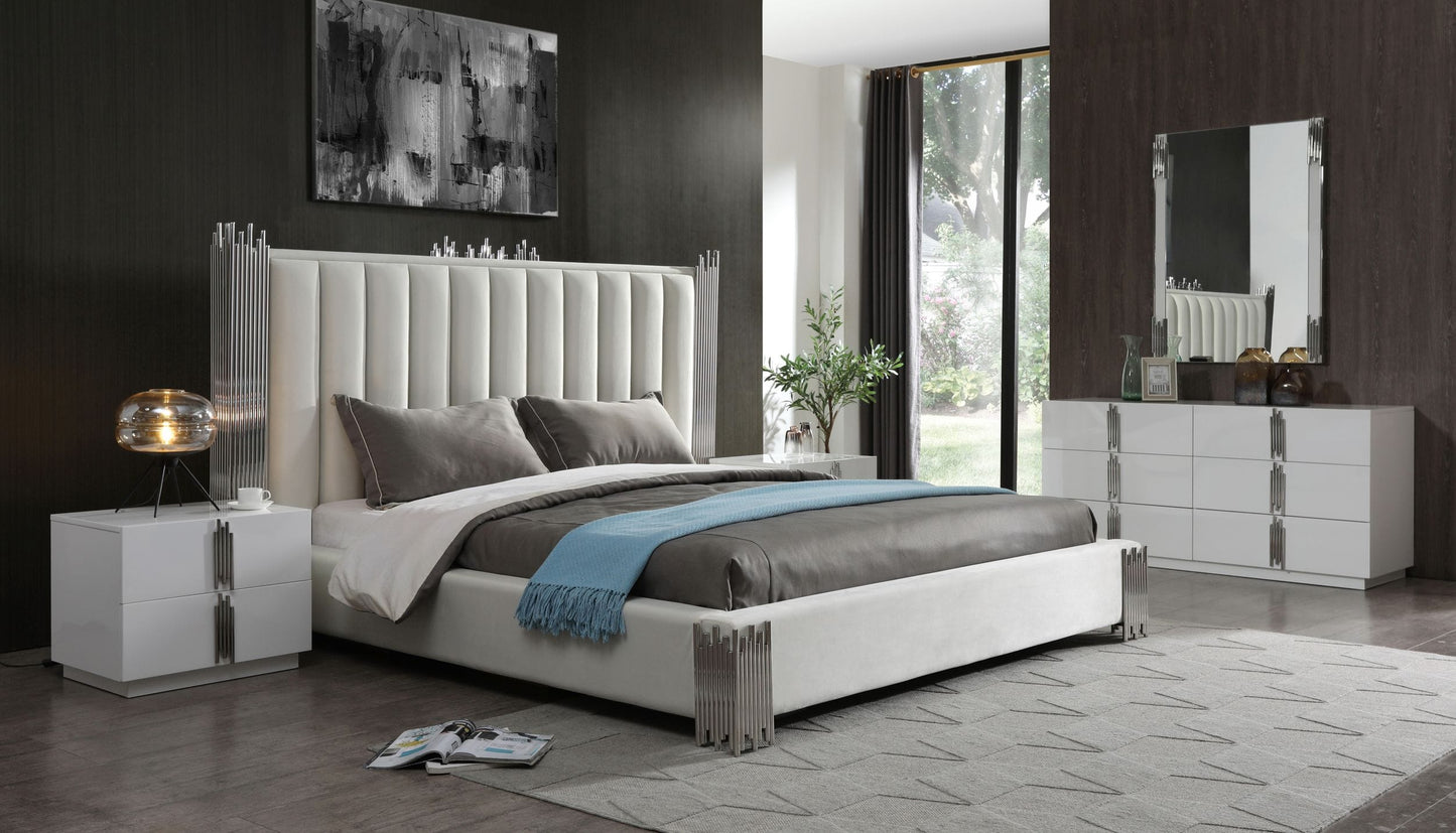 Modrest Token Queen Modern White and Stainless Steel Bed