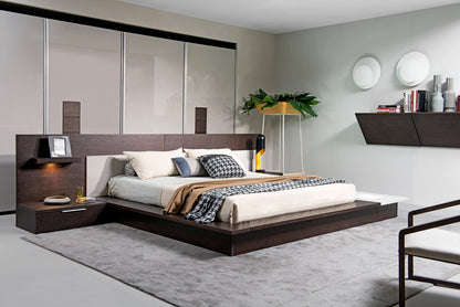 Modrest Torino Contemporary Brown Oak and Grey Platform Bed w/ Lights