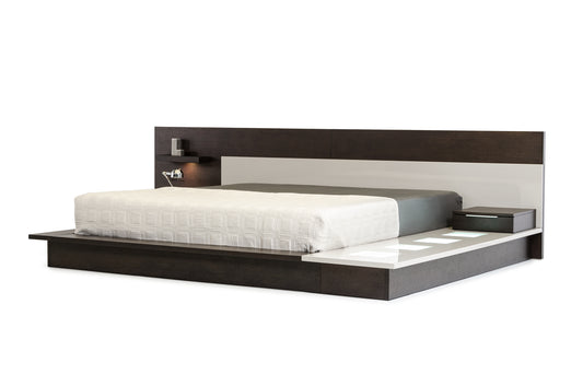 Modrest Torino Contemporary Brown Oak and Grey Platform Bed w/ Lights