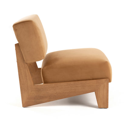 Modrest Tucker Mid-Century Modern Camel Velvet Chestnut Accent Chair