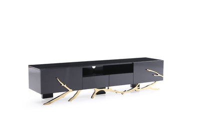 Modrest Legend Modern Black and Champagne Gold 87" TV Stand