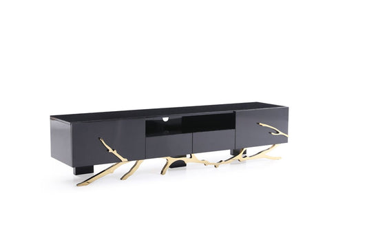 Modrest Legend Modern Black and Champagne Gold 87" TV Stand