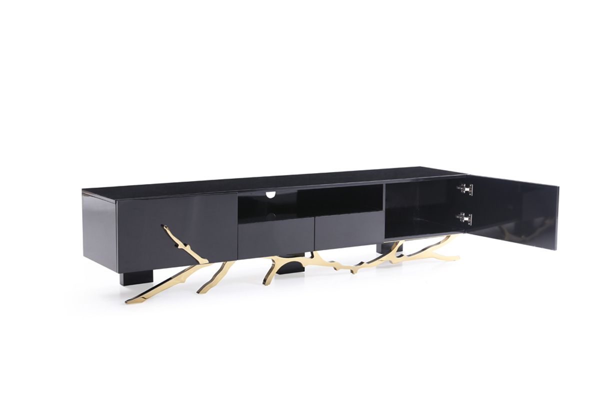 Modrest Legend Modern Black and Champagne Gold 87" TV Stand