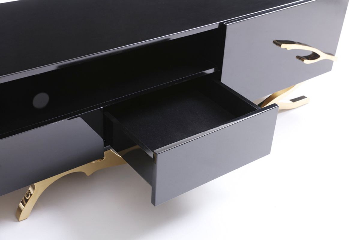Modrest Legend Modern Black and Champagne Gold 87" TV Stand
