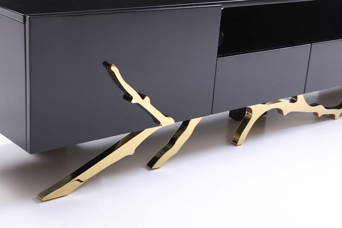 Modrest Legend Modern Black and Champagne Gold 87" TV Stand
